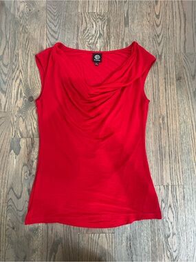 bobeau Red Draped Cowl Neck Sleeveless Top